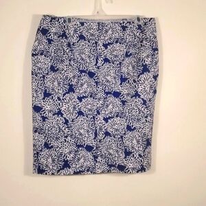 Liz Claiborne 14 Blue Floral A Line Skirt Workwear Midi